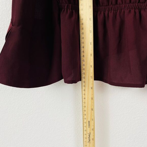 Worthington Blouse Tie Neck L Burgundy Velvet‎ Upper Bell Sleeves NWT - Picture 10 of 11